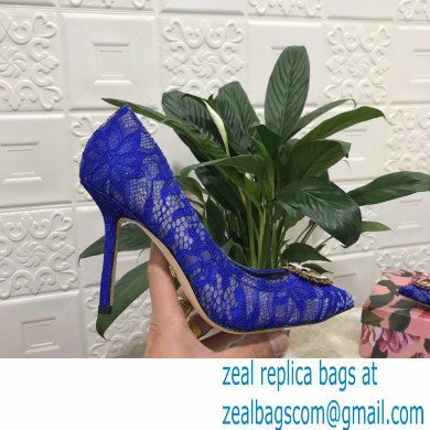 Dolce  &  Gabbana Heel 10.5cm Taormina Lace Pumps Blue with Devotion Heart 2021